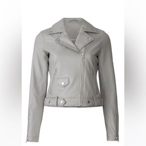 SLATE & WILLOW Grey Leather Moto Jacket